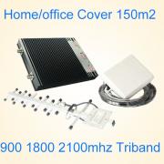 Cover 150m2 tri band repeater 2G 3G 4G cell phone signal booster